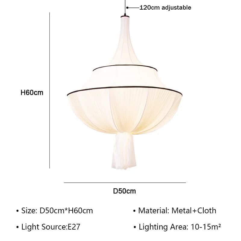 W Lustre en tissu décoratif, style japonais Wabi Sabi, lampe suspendue rétro en tissu, éclairage r
