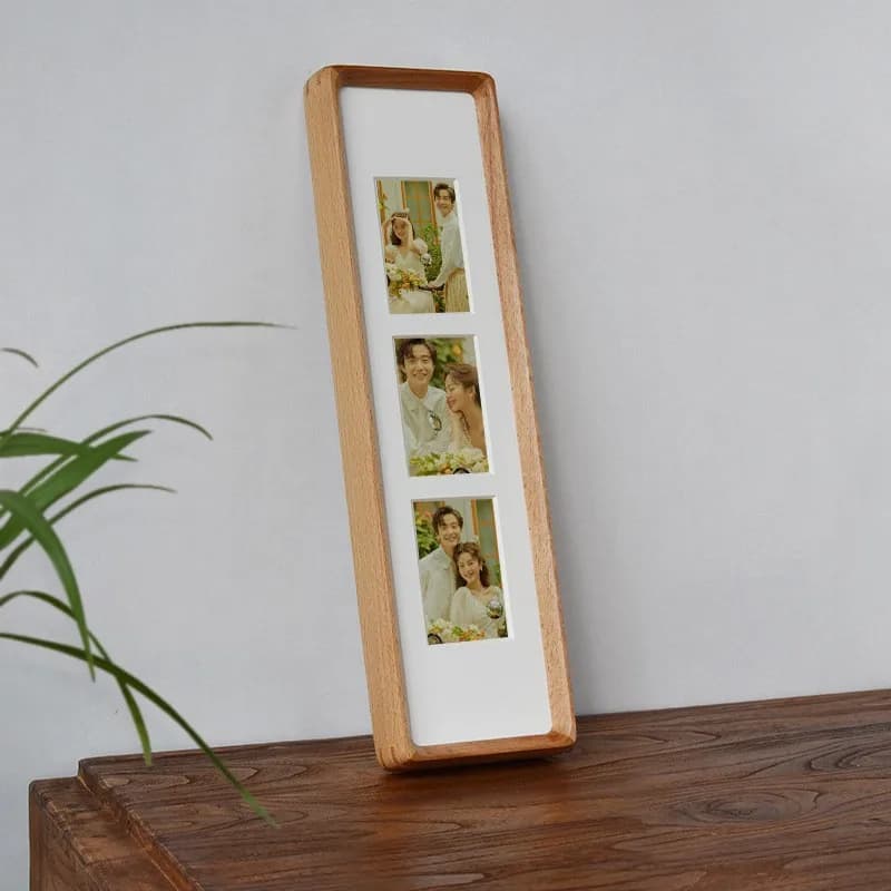 Cadre Photo Long en bois massif, créatif, multi-grille, trois panneaux, pour Couple de mariage, pour