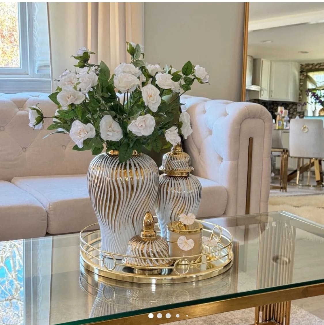 Pot de gingembre en céramique à rayures dorées, Vase général décoratif, réservoir de stockage en por