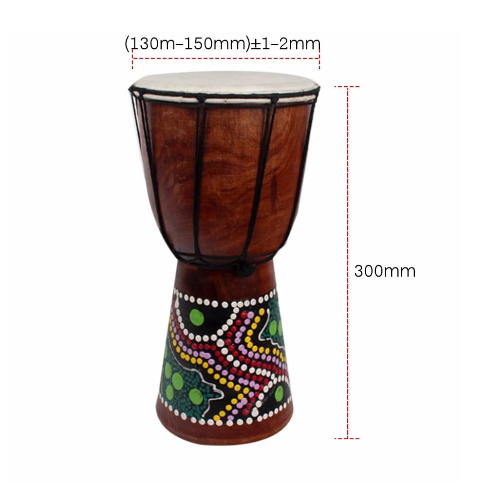 Tambour Djembe Africain en Bois Massif Sculpté à la Main, Peau de Chèvre, Tinging Musical Traditionn