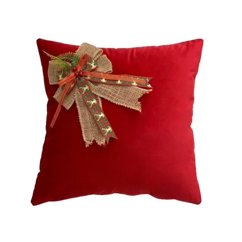 Housse de coussin de noël, 45x45, avec nœud en Patchwork, taie d'oreiller décorative en velours et c