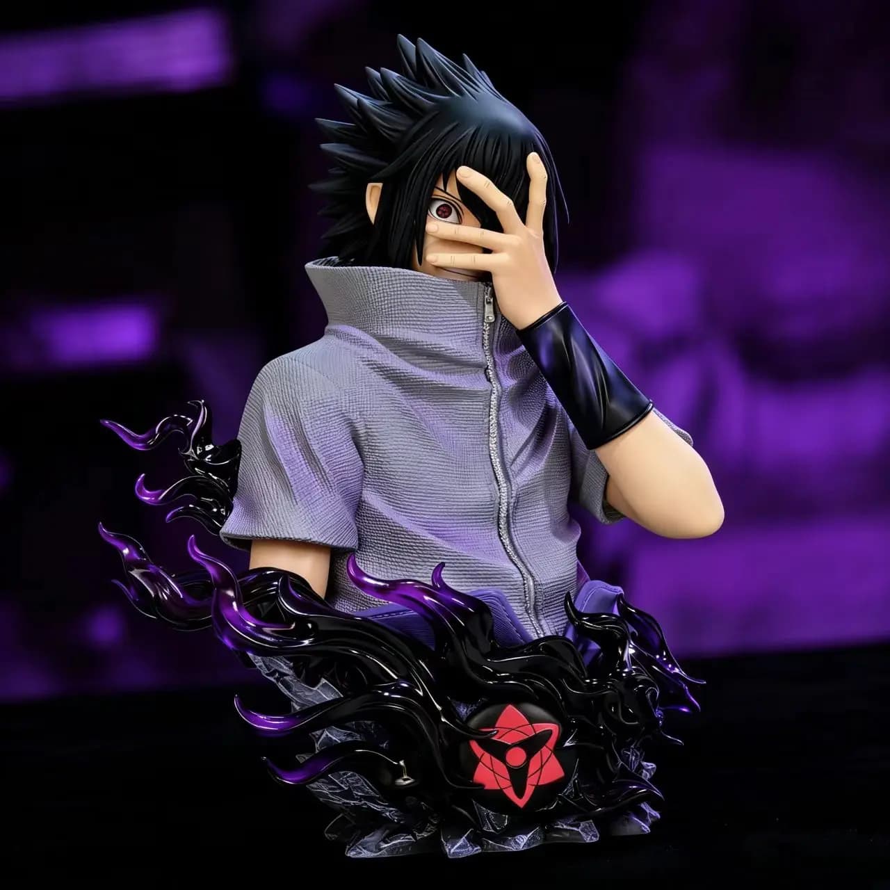 Figurine buste Naruto Uchiha Sasuke Mangekyo Sharingan Chakra Violet, Statue Anime en PVC, Modèle de