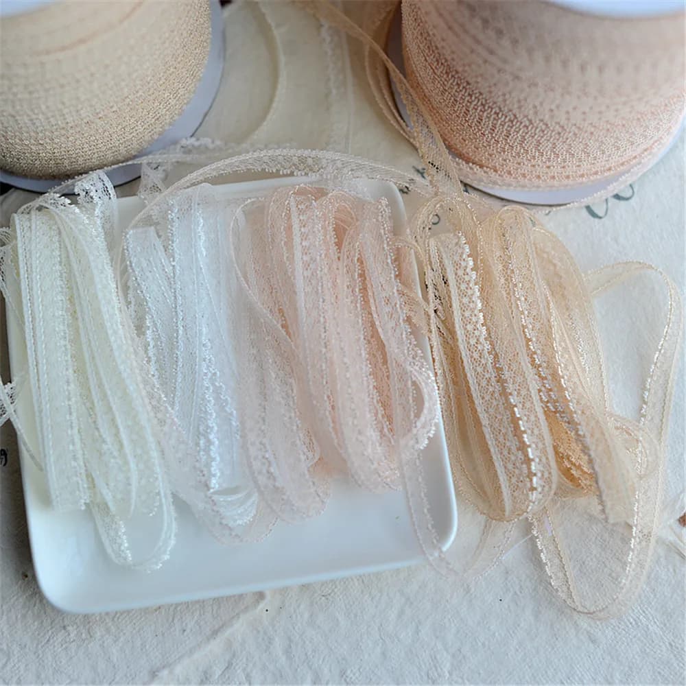 Lait blanc et blanc couleur abricot rose poupée dentelle petits points polyester qualité dentelle décoration bricolage accessoires 0.7 cm x 1 mètre