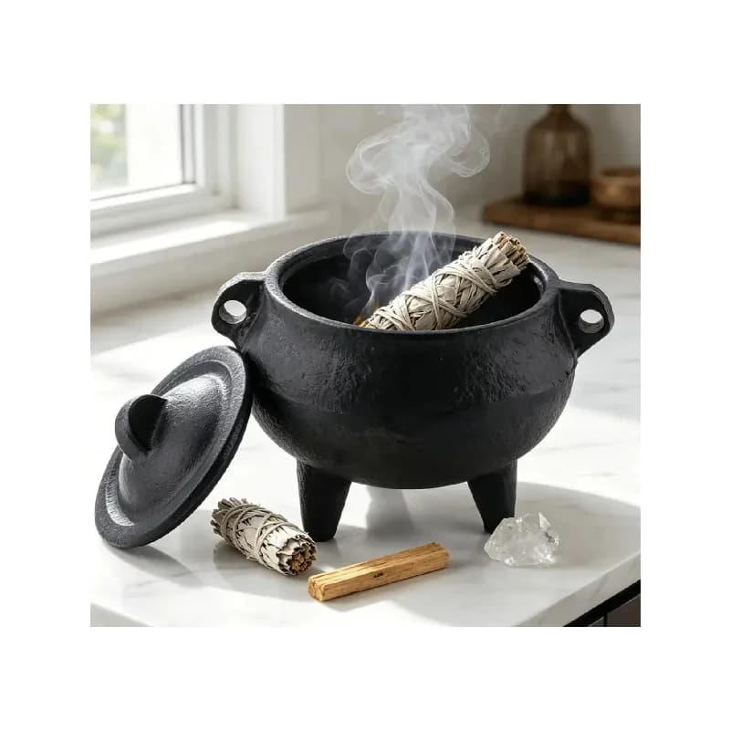 Brûleur d'encens en fonte avec couvercle, brûleur d'encens de purification pour la méditation et le yoga, ornement de décoration de bureau, porte-encens