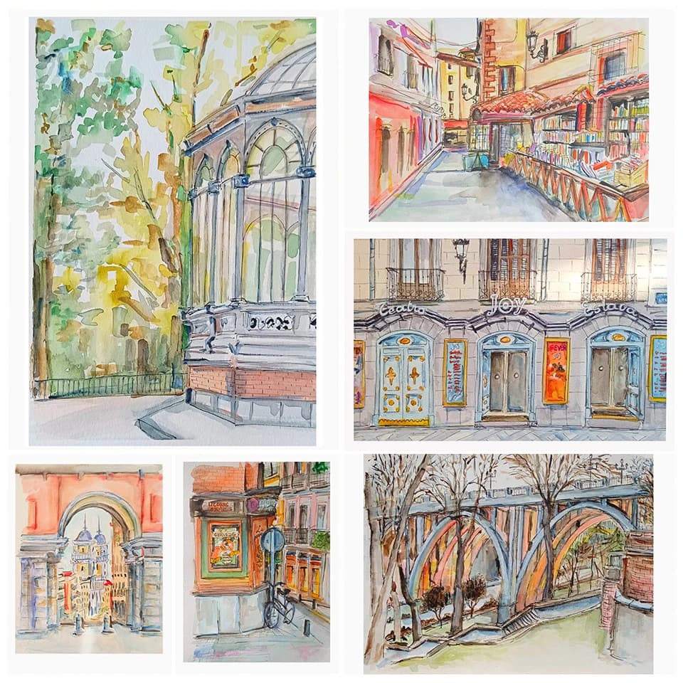 Affiches d'illustration modernes de Madrid, aquarelle, imprimés de paysages urbains, peinture sur toile, images d'art murales de Madrid, décor de salle de maison