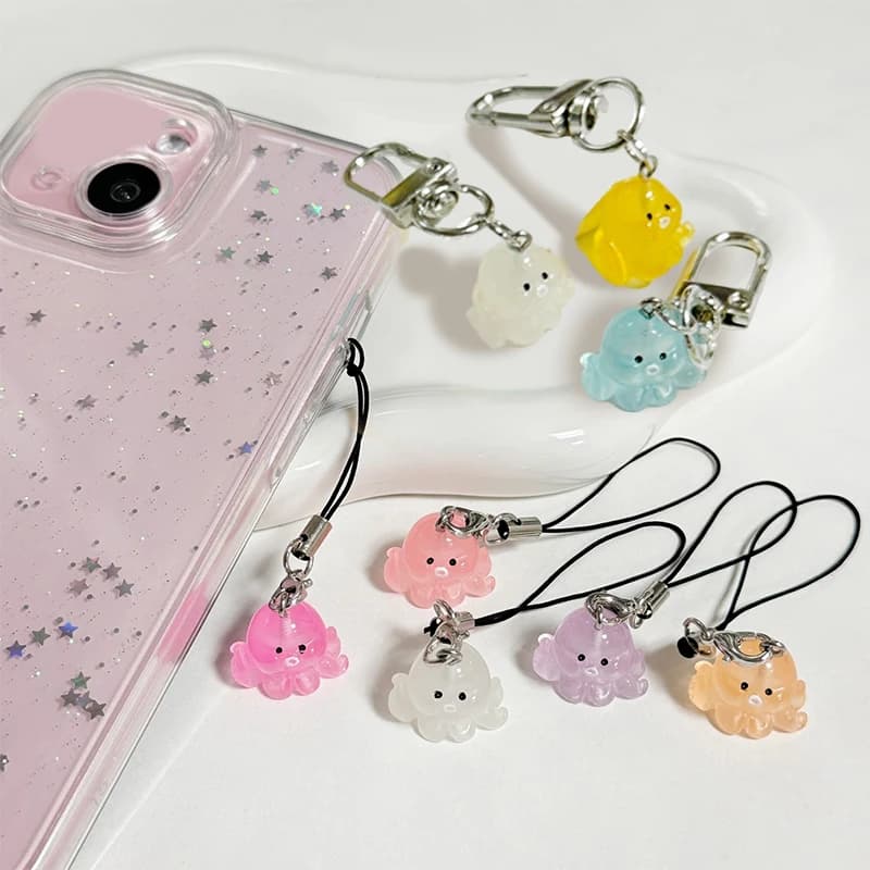Lanière de téléphone de poulpe Shoous Cartoon, joli animal, téléphone portable, JOKeyring, pendentif d'appareil photo, accessoires de clé de voiture, 1 paire