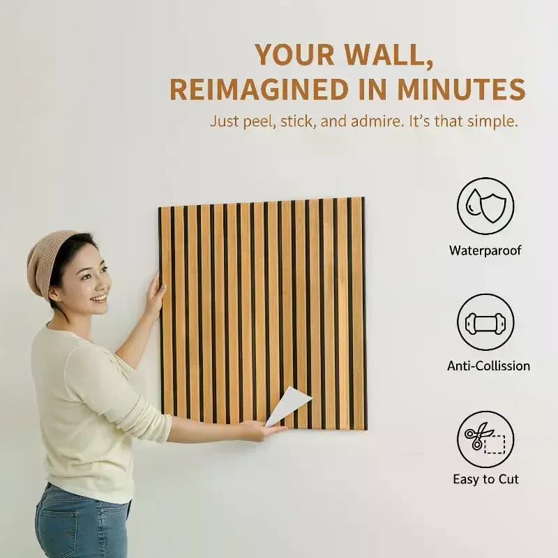 Panneaux muraux en bois 3D auto-adhésifs insonorisants pour la décoration murale de la maison