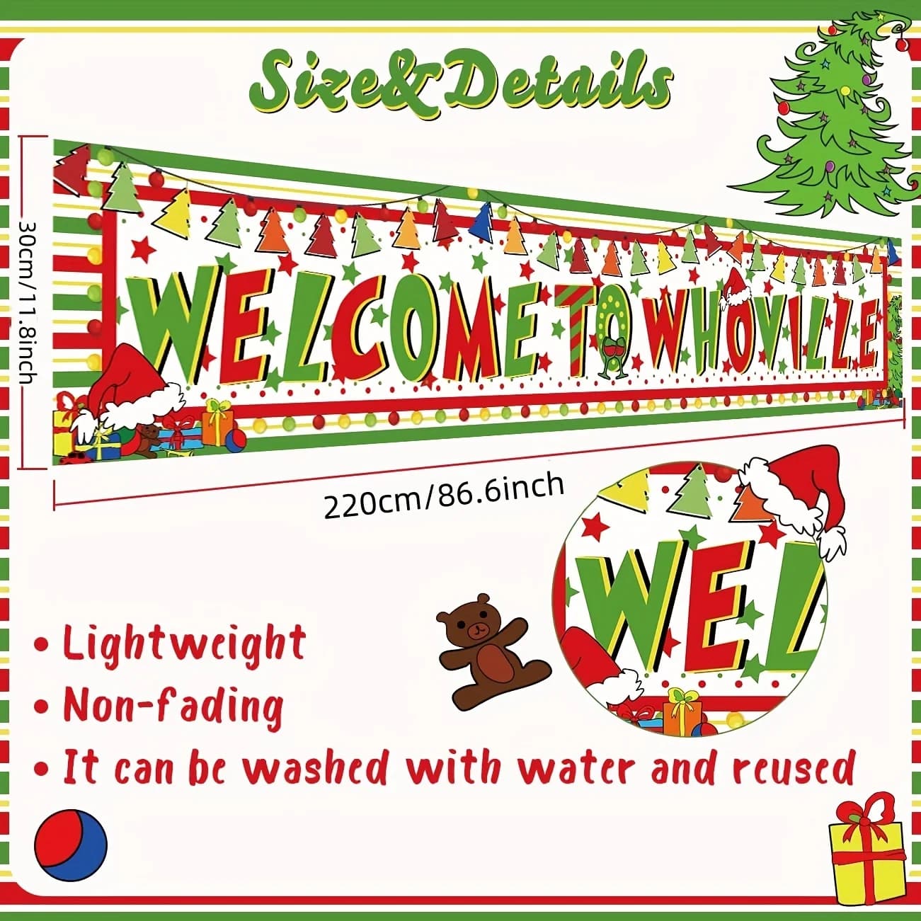 Grande bannière de décorations de Noël Whoville, Welcome To Whoville Yard Sign, Face Banner, Décorations de Noël en plein air, Grinch