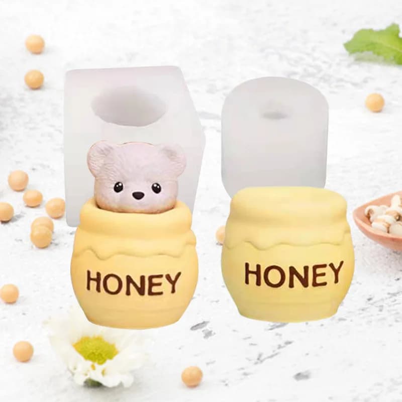 Moule de glaçon de bougie parfumée d'ours en peluche, moule en silicone de bougie de plâtre de pot de miel d'ours de bricolage fait à la main.