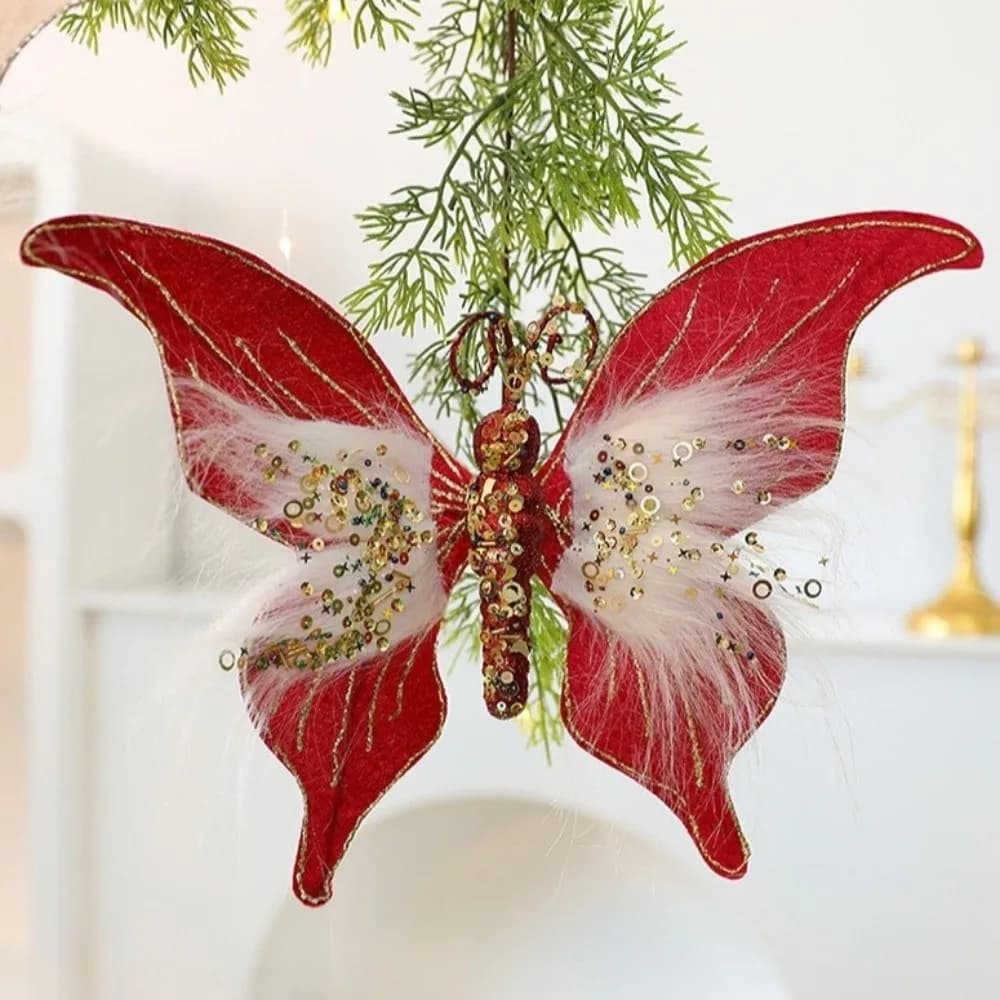 Papillons de noël à paillettes scintillantes, ornements avec Clip, papillon artificiel suspendu, réutilisable et coloré, DIY bricolage