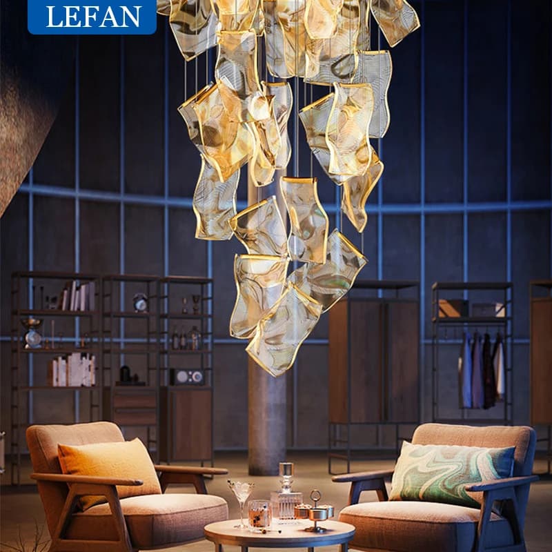 Guide de lumière LED lustre moderne salon décor éclairage Duplex rotatif escaliers suspension lampe salle à manger suspendus lumières