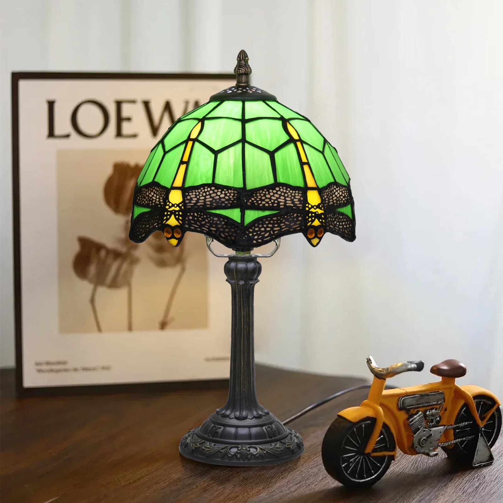 Lampe de Table tulipe en vitrail de 8 pouces, petite lampe romantique pour salon, salle à manger, décoration de chambre à coucher
