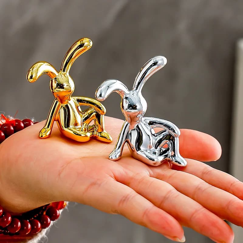 Double Statue de lapin à longues oreilles, accessoires de décoration de dessin animé, salon, chambre à coucher, voiture, ornement décoratif de bureau