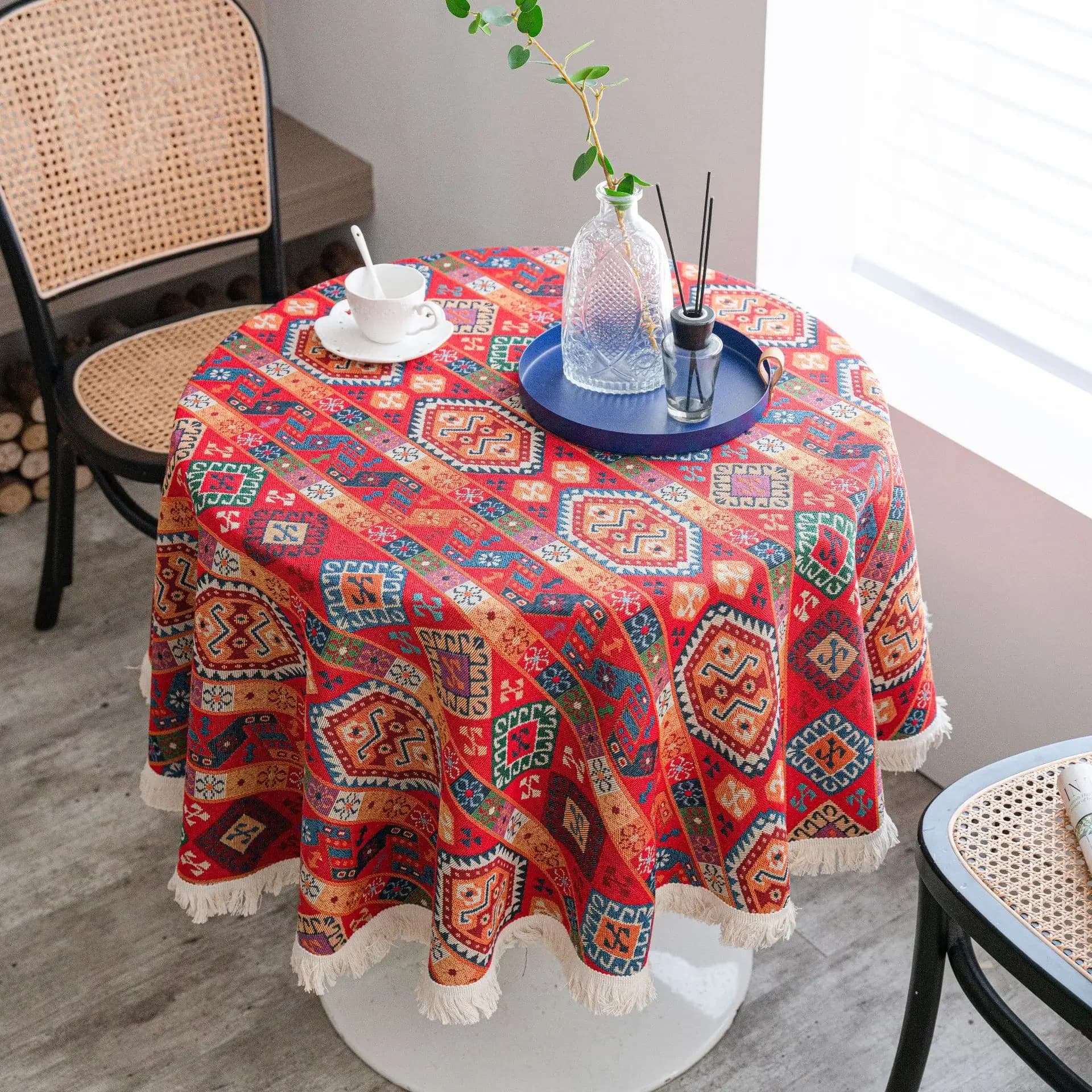 Nappe ronde bohème en coton Jacquard géométrique, décor de Table à manger, décoration de salon et de chambre à coucher