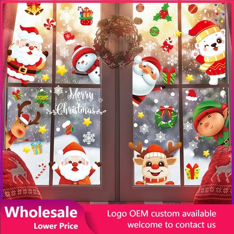 Autocollants muraux joyeux noël pour fenêtre, décoration de magasin, maison, ornements de noël 2022, arbre de neige, cadeau du nouvel an 2022