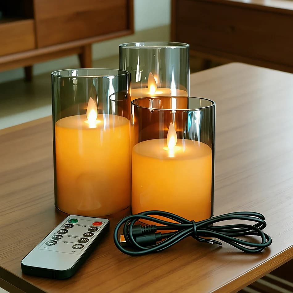 Bougie LED rechargeable par USB, 3 pièces/ensemble, mèche mobile télécommandée, bougies de Noël, lumière de fête du Nouvel An, décoration de la maison.
