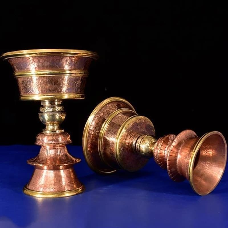 Chandelier du népal, rétro en cuivre rouge avec couvercle, lampe d'autels artisanaux tibétains, article religieux bouddhiste décoratif, 23cm