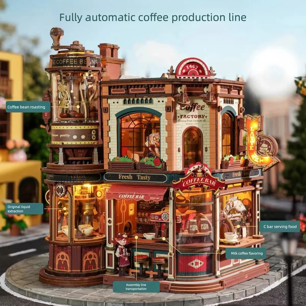 Boîte à musique en bois à assembler soi-même, édition adulte, thème Usine à café, cadeau d'anniversaire, modèle tridimensionnel