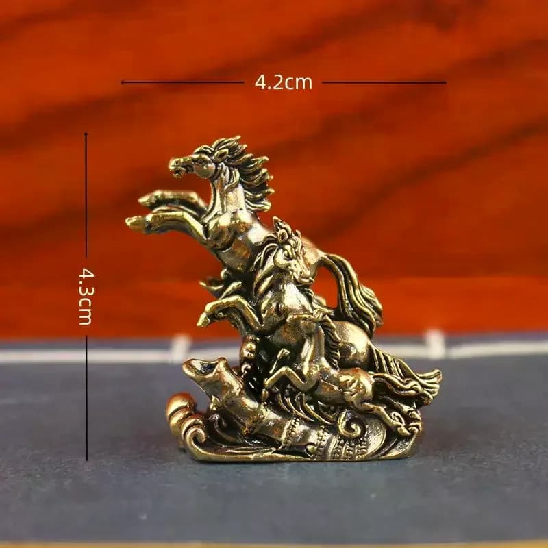 Statue de chevaux au galop en laiton massif vintage Feng Shui - Figurine chinoise