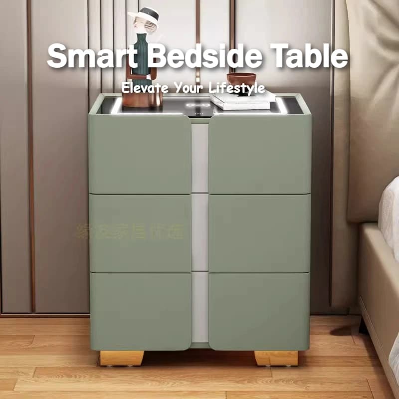 Table de chevet esthétique avec tiroirs, multifonction, avec coffre-fort intégré, lampe tricolore à intensité variable, mobilier de chambre