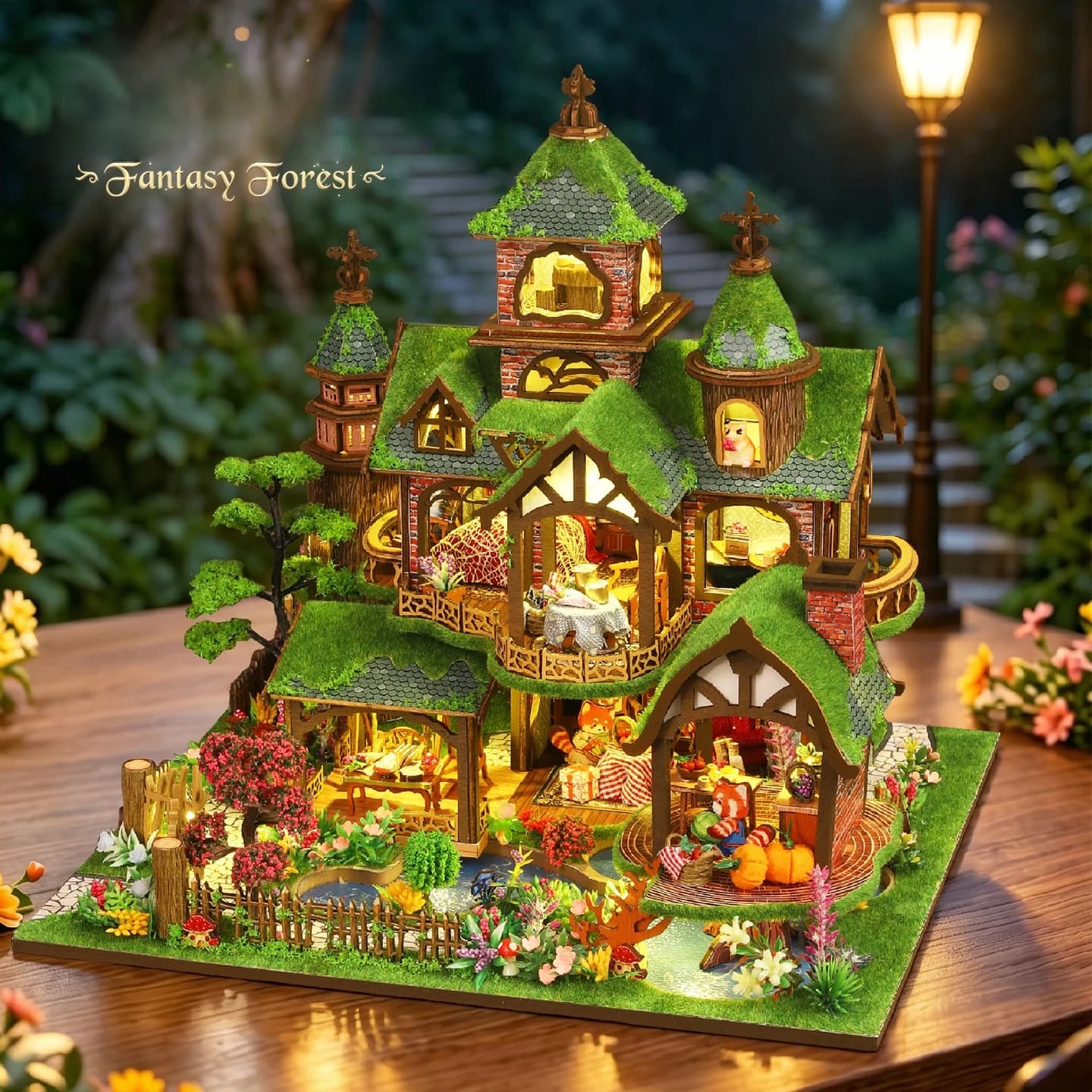 Kit de Modélisme en Bois DIY Forêt Fantastique Maisons de Poupées 3D Puzzle Maison de Poupée avec Meubles pour Cadeaux d'Anniversaire Amis